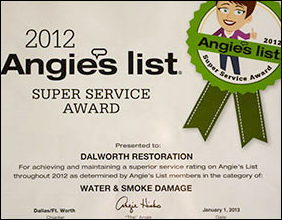 2012 Angie's List Super Service Award by Dallas/Ft. Worth Chapter