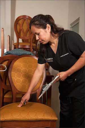Technician cleaning furniture