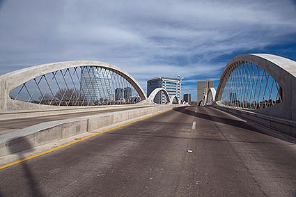 The newly renovated West 7th Street bridge connects Downtown Fort Worth, TX to the city's Cultural District.