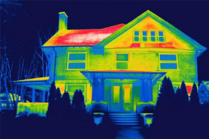 Thermal image of air leaks in home