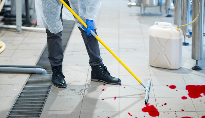 biohazard cleaning wearing protection