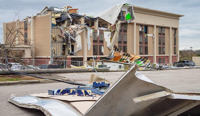 Storm damaged building