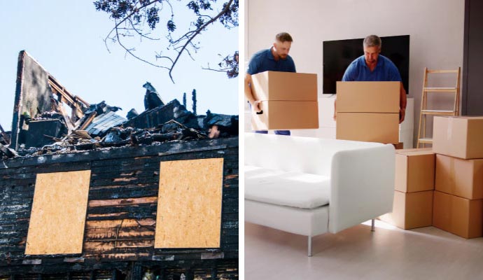 =Collage of board-up house and content packout