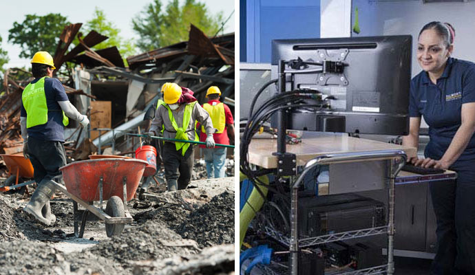 Collage of disaster restoration and electronic decontamination service