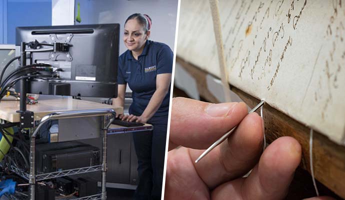 Collage of electronics and documents restoration