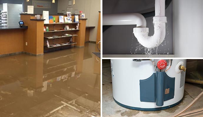 collage-of flooded room plumbing leak and appliance leak