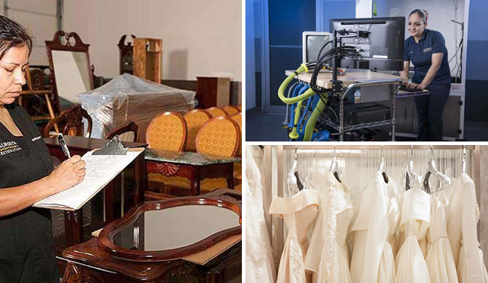 Collage of furniture, electronics and clothing restorations