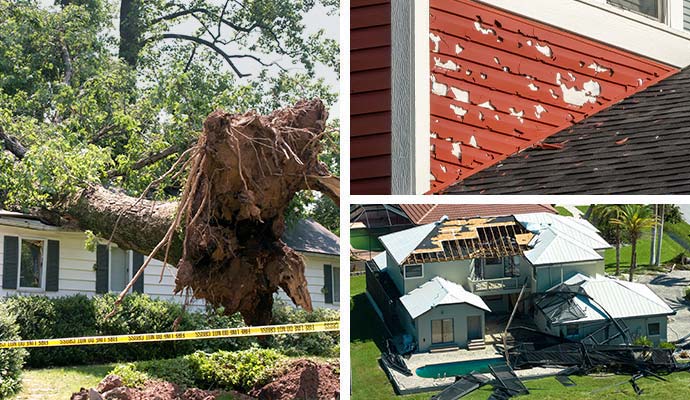 Collage of storm damaged properties