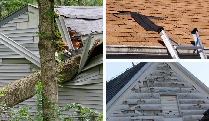 Collage showing properties damaged by storm