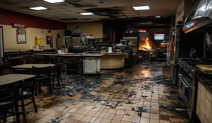 Fire damaged restaurant interior