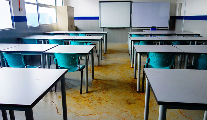 School floor flood water damage