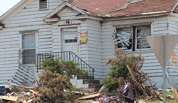 Damaged home by hurricane