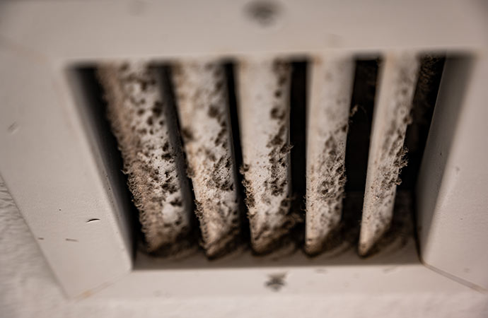 A dirty duct vent with black mold.