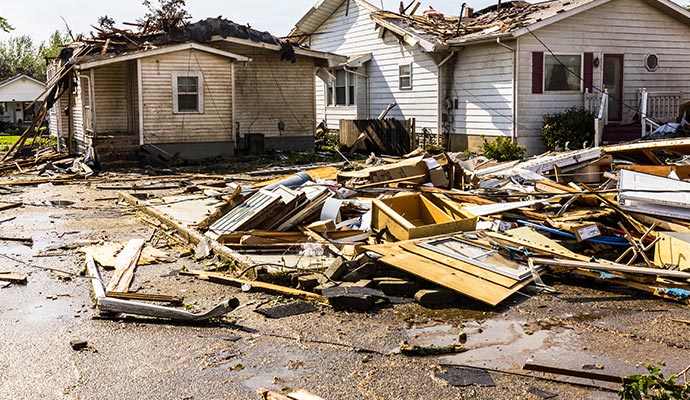 Storm damaged residential area