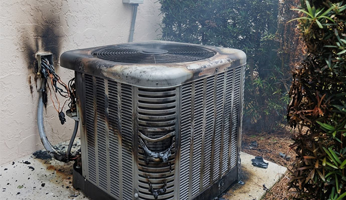 Fire damage outdoor AC unit