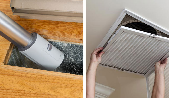 Collage of air duct cleaning and HVAC filter replacement services