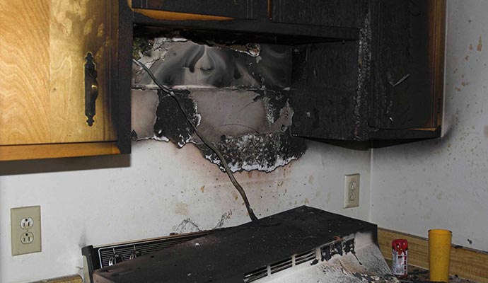 fire damage in kitchen of home