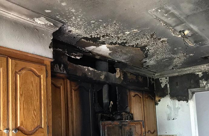 kitchen damaged by fire smoke