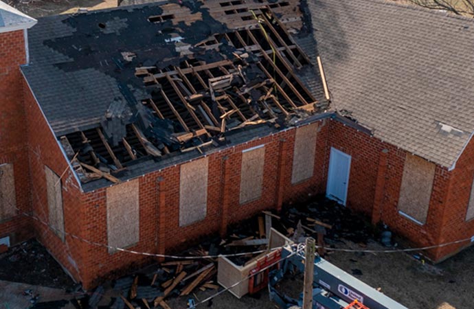 House roof damaged by fire