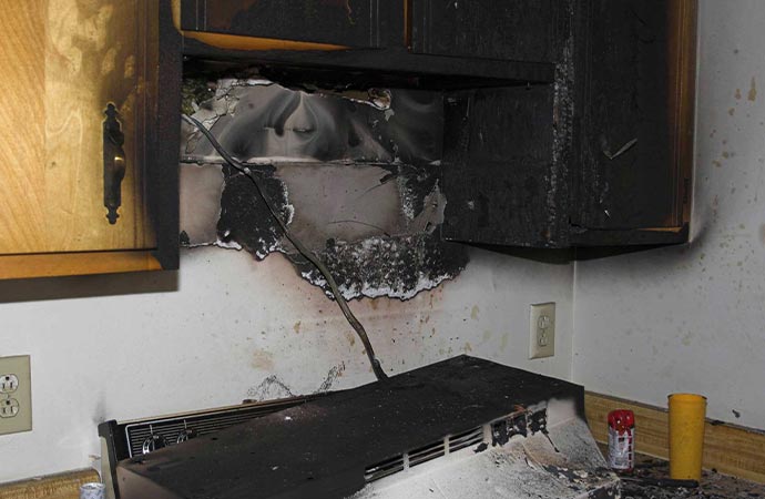 Fire damaged kitchen