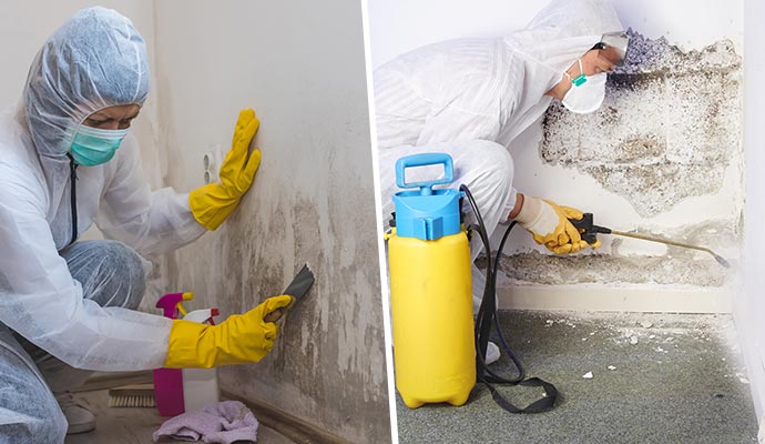 Collage of mold removal and decontamination services