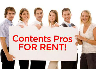 Contents Pros for rent sign with people.