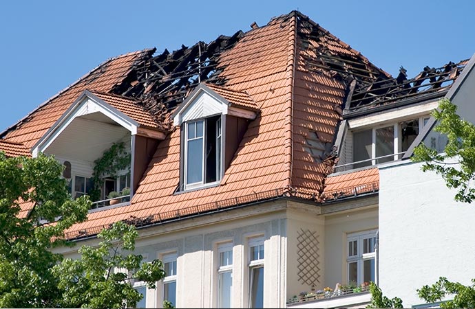 residential home roof fire damage