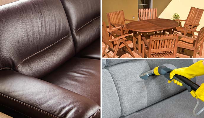 Collage of leather and wood furniture and upholstery cleaning