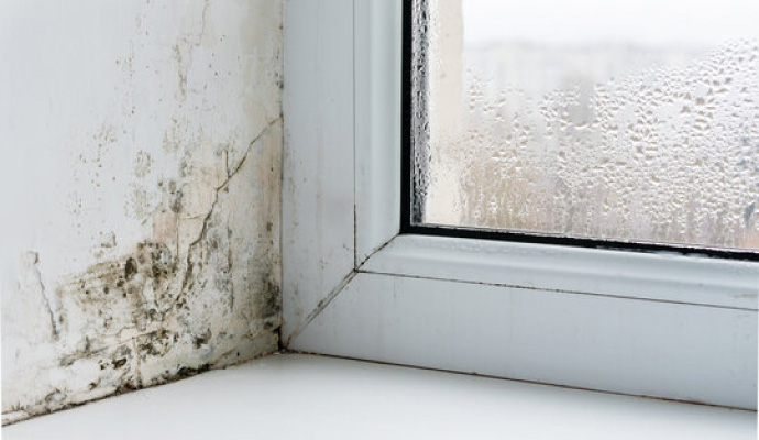 Black mold growth on window sill