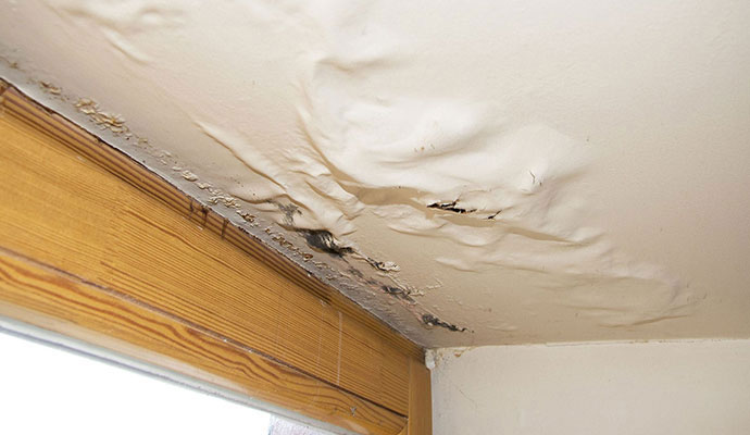Leaking ceiling drywall damage