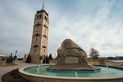 The Bell Tower & turtle statue in the McKinney, TX Adriatica Village are just two parts of a project to create a community that replicates villages that have taken centuries to develop.