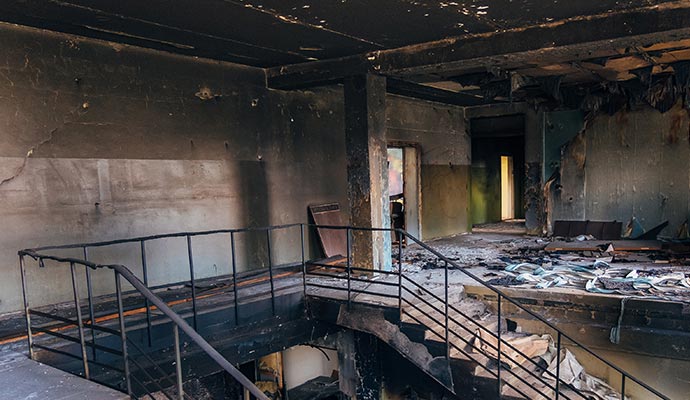Smoke and soot damaged commercial space