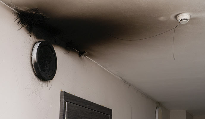 Smoke damaged ceiling