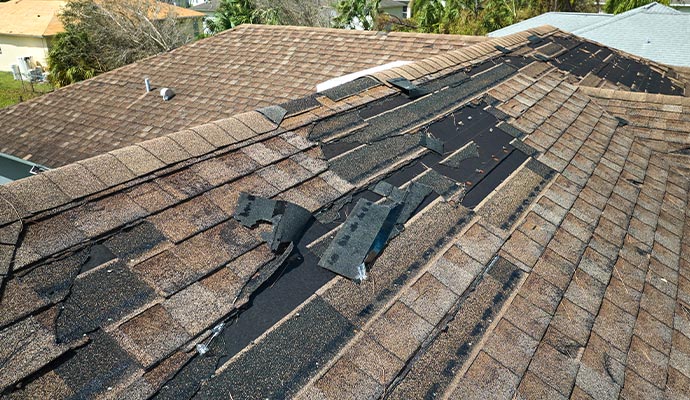 Damaged house roof