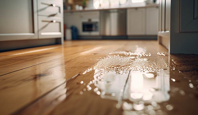 Water damaged kitchen floor