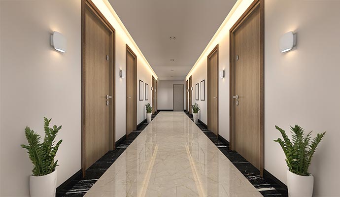 Elegant and clean hotel hallway
