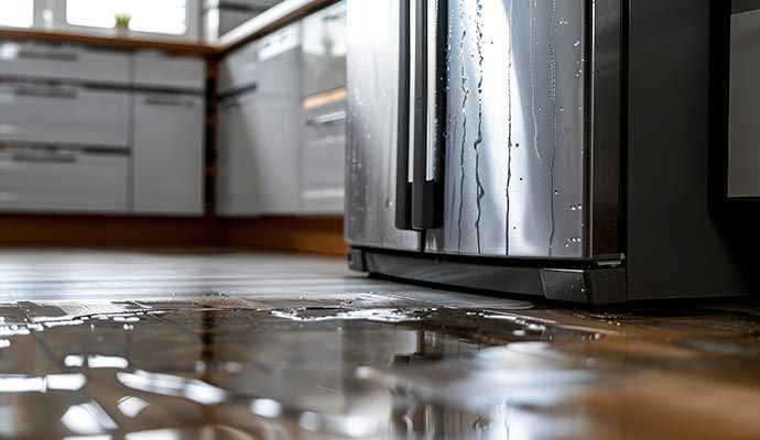 Floor water damaged caused by refrigerator leak in kitchen