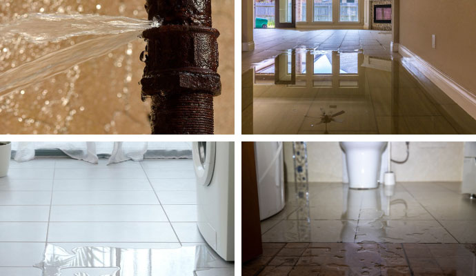 Home water damage scenarios collage