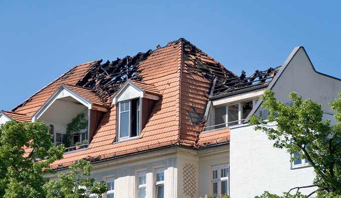 Structural fire damaged house