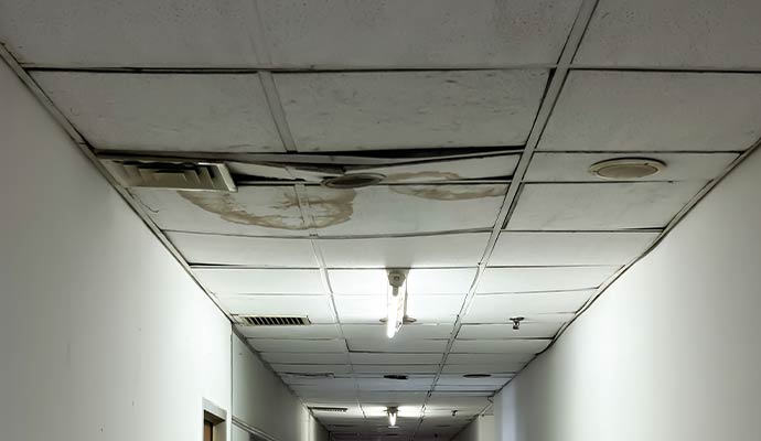 Water damaged ceiling in a commercial space