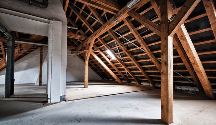 Water damaged residential attic structure
