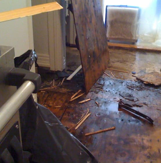 Water damaged wooden floor
