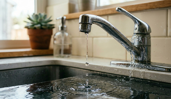 Water dripping from a leaky faucet