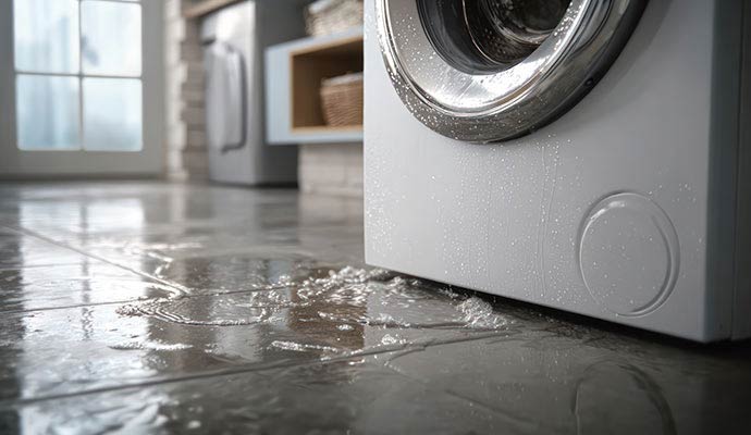 Water leaking from washing machine causing water damage