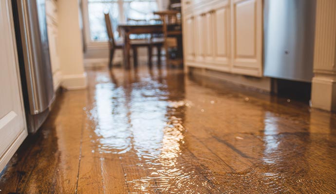 Floor damaged by water due to a line breakage