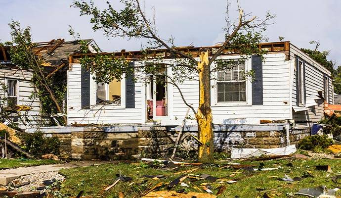 Wind damaged house